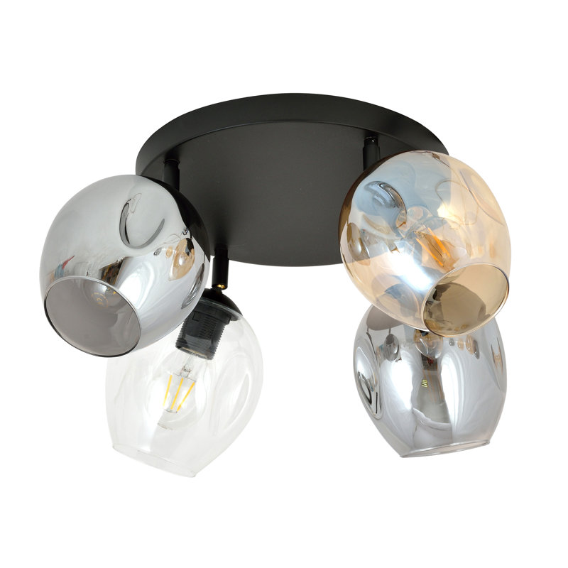3-Light Flush Mount, Transparent/Graphite/Amber