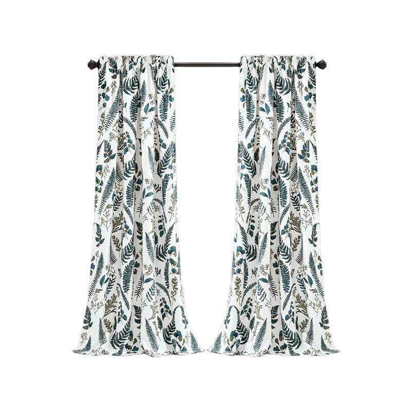 Devonia White and Green Floral Polyester Blackout Curtains