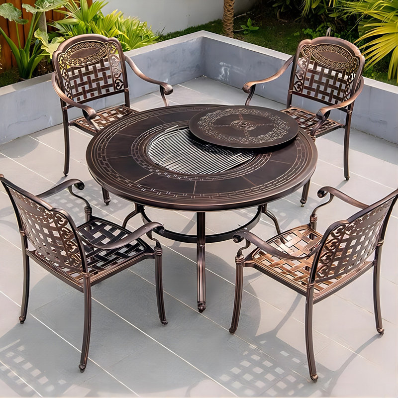 Table de cuisson d'extérieur 47,24 po en fonte d'aluminium avec foyer électrique