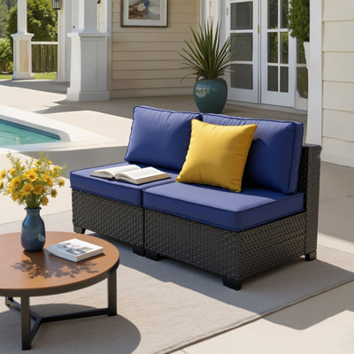  𝗣𝗿𝗲- 𝗮𝘀𝘀𝗲𝗺𝗯𝗹𝗲𝗱 𝗖𝗵𝗮𝗶𝗿𝘀,  2-Person Rattan Patio Furniture Set Outdoor Sectional Conversation Sofa With Thick Cushions For Seating