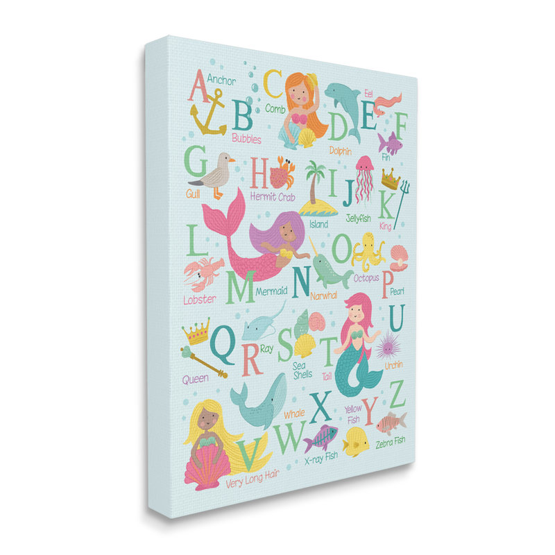Kid's Mermaid Alphabet Beach Fantasy ABC par - Art textuel, H 20 po x l 16 po x P 2 po, Toile tendue
