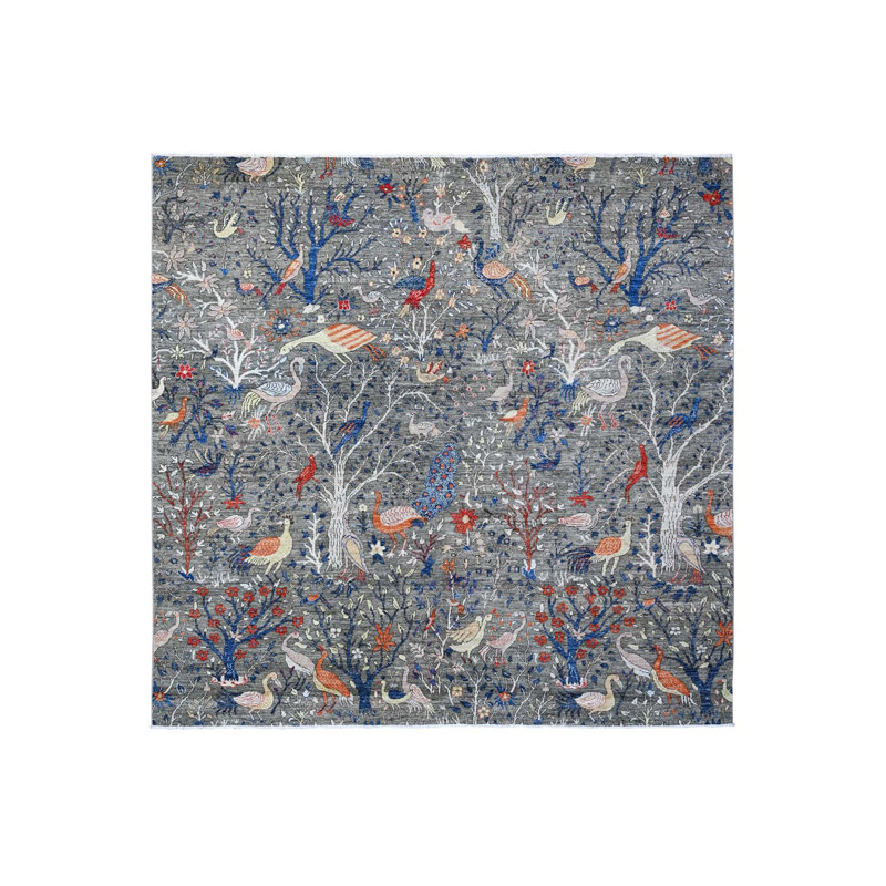 Tapis oriental carré en laine noué à la main 10 pi x 10 pi Shark Grey Peshawar 39A65D8385084CA9944C66EBABECB39A