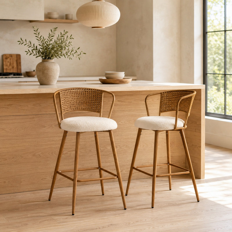 Tabouret de bar moderne et minimaliste en osier respirant à haute résilience