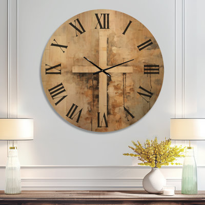 Minimalisme Christianisme Croix Collage - Très grande horloge murale minimaliste spirituelle en bois