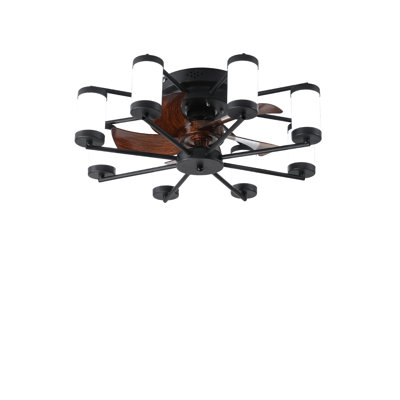 21.7" Flush Mount Indoor Ceiling Fan With LED Light, Black And Brown Finish, Smart Remote Control