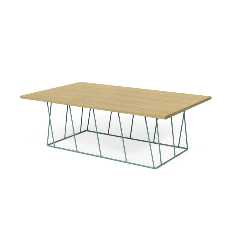 Saina Coffee Table, Sea Green Lacquered Steel, Wild Oak