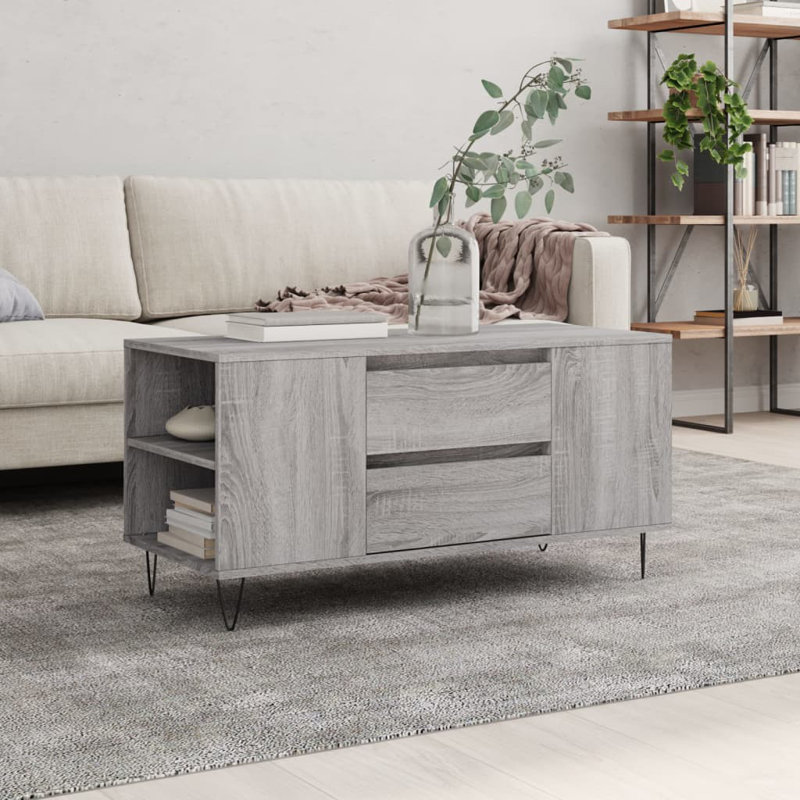 Iriemi Four Leg Coffee Table with Storage, Grey Sonoma
