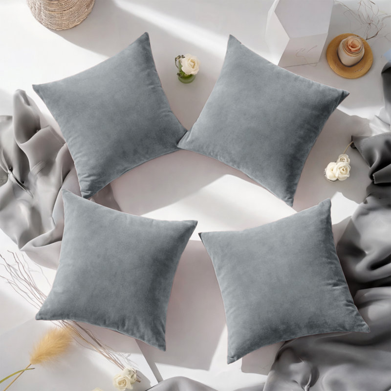 Crushed Velvet Cushion Cover Set (Set of 4), Grey