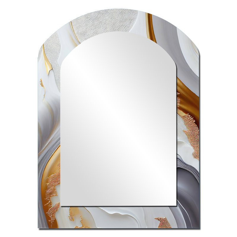Miroir mural blanc et or abstrait I - Modern, 34 po x 25 po