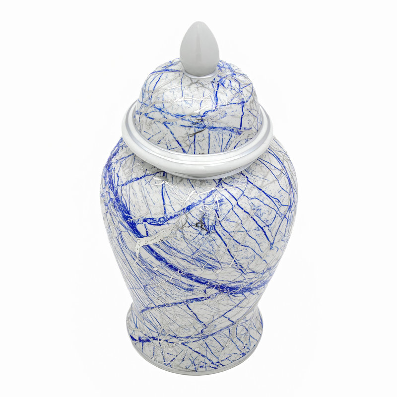 Pot de temple chinois intemporel, 18", Bleu / Argent