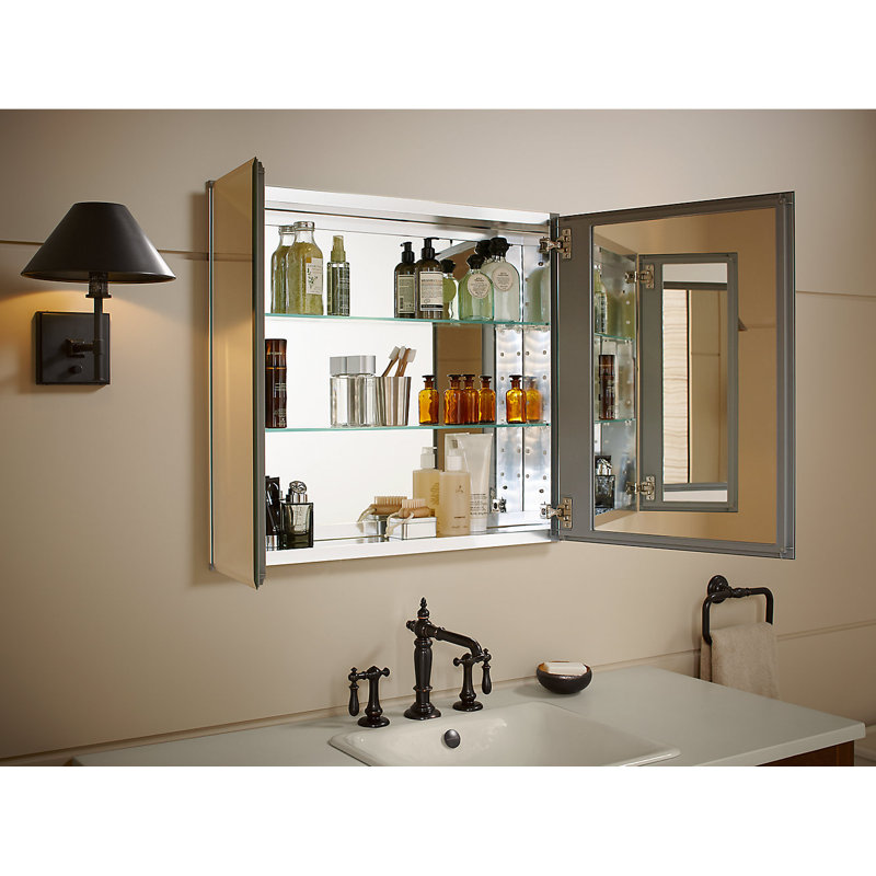 CLC Aluminum Two-Door Medicine Cabinet With Mirrored Doors, Beveled Edges, 26" H x 30" W x 5" D