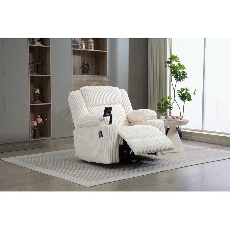 Fauteuil inclinable électrique à bascule avec massgae, chauffage, port USB et port de charge de type C, Velours côtelé blanc