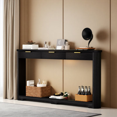 Table de rangement de 70,1 po à motif ondulé avec tiroirs; une table d'appoint mince en bois qui peut être placée derrière un canapé, idéale pour les entrées, les couloirs et les portes L 70,1 po x l 8,7 po x H 35,5 po