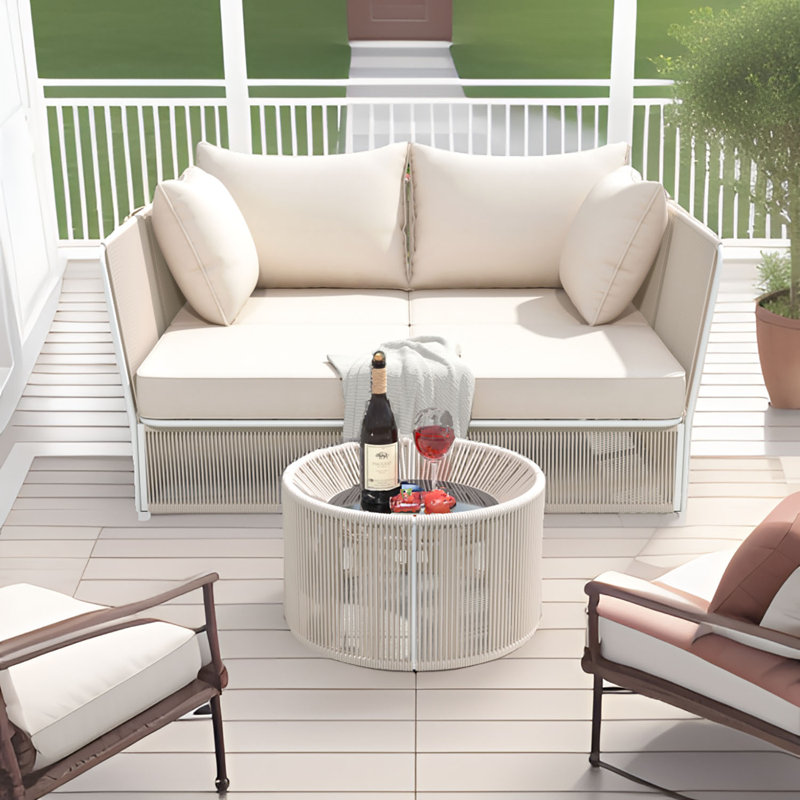 Lit de jour d'extérieur avec coussins 67 po Venessa, Beige, Beige