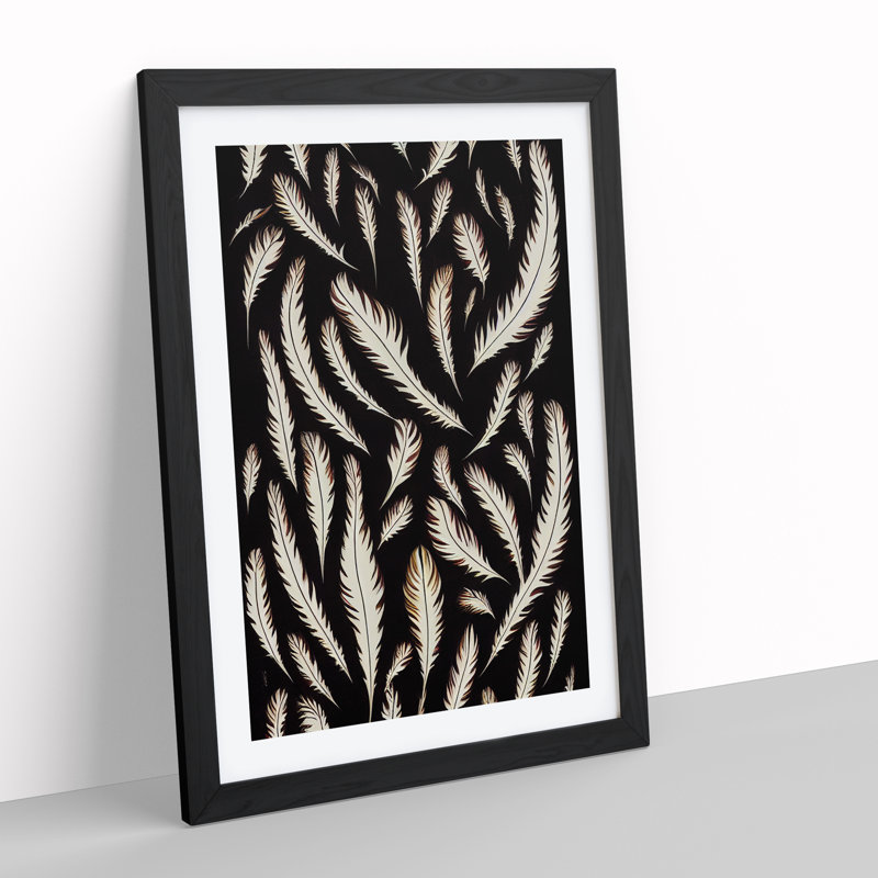 Feather Pattern No.2 - Single Picture Frame Print, Black, 64cm H x 46cm W x 2cm D