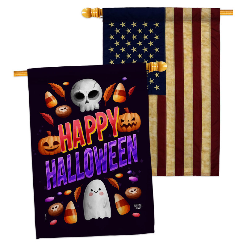 Double Sided 40'' H x 28'' W Polyester Halloween House Flag