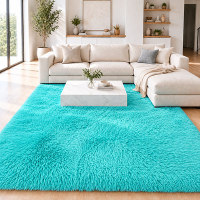 10x14 Ft Tiffany Blue Extra Large Shag Rugs for Living Room Soft Fluffy Furry Area Rugs for Bedroom Indoor Floor, Aesthetic Carpet for Kids Home Decor