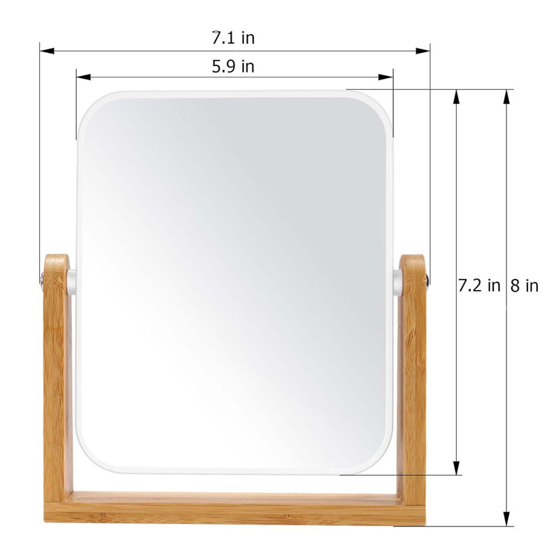 Miroir de maquillage pour coiffeuse avec support en bambou naturel, pivotant sur 360 degrés à double face