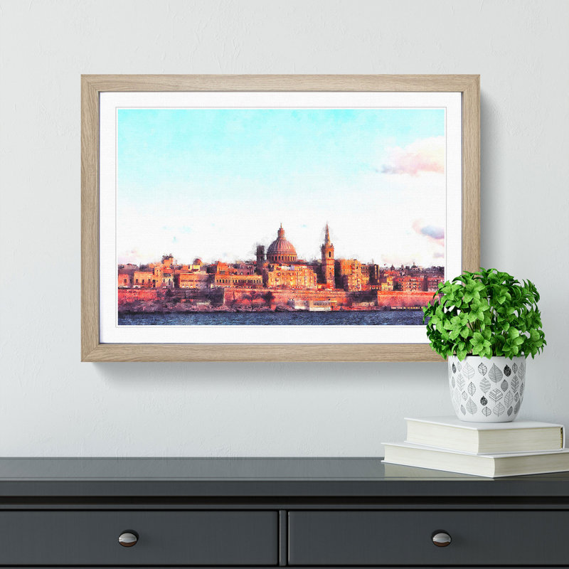 View of Valletta in Malta - Picture Frame Painting Print, Oak Framed, 33cm H x 45cm W x 2cm D