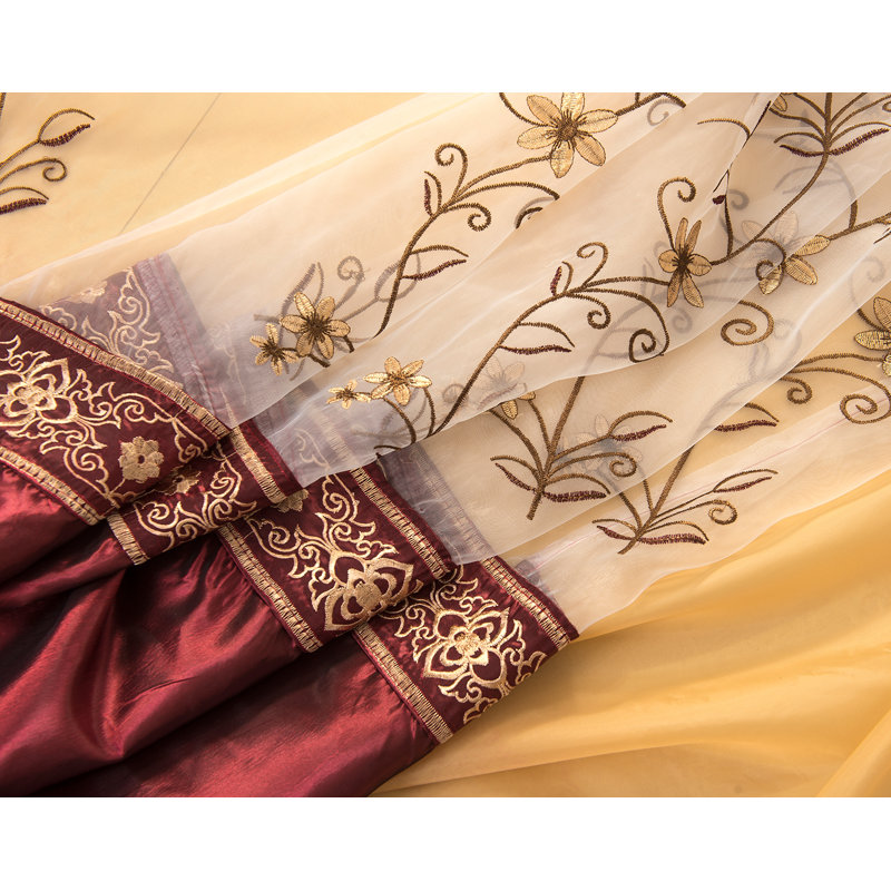 Priscilla Embroidered Window Curtain Panel with Attached Valance, Burgundy