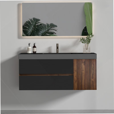 Meuble-lavabo de salle de bain avec tiroirs et une porte, meuble-lavabo mural pour salle de bain