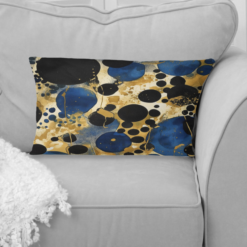 Motif abstrait avec textures bleues et dorées - Coussin décoratif abstrait minimaliste