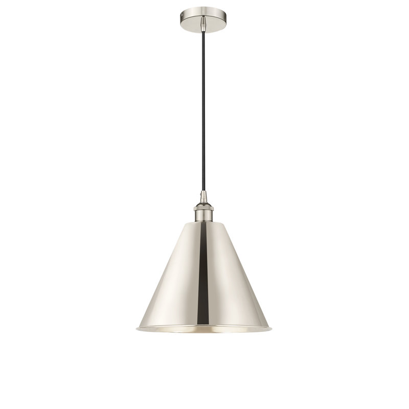 Edison Cone 1 - Light Single Pendant, Polished Nickel, Polished Nickel, 14.75" H x 12" W x 12" D