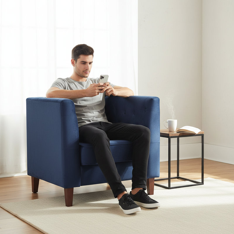 Fauteuil carré en velours, Bleu très foncé