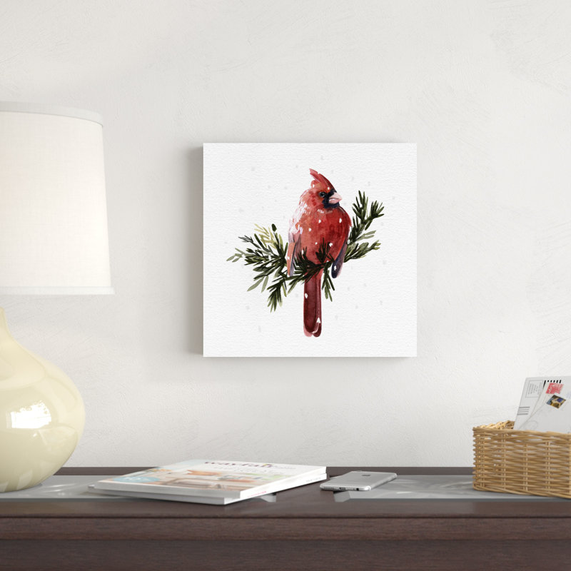 Cardinal avec neige I, H 12 po x l 12 po