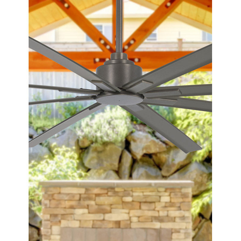 8 - Blade Outdoor Standard Ceiling Fan with Remote Control, Smoked Iron, 84" Wide