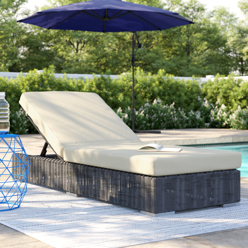 Summon Outdoor Patio Sunbrella Chaise Lounge, Antique Beige Sunbrella® Canvas