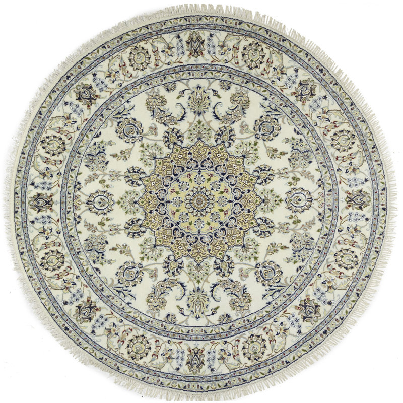 Cream Traditional 6X6 Indo-Nain Oriental Round Rug