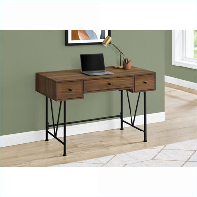 Bureaux, bureau d'ordinateur L de 48 po avec 3 tiroirs, stratifié noyer et amp; Métal noir, transitionnel industriel | Noyer | Panneau de particules