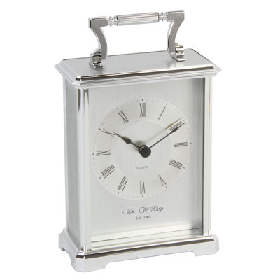Roman Numeral Metal Quartz Movement / Crystal Tabletop Clock in Silver
