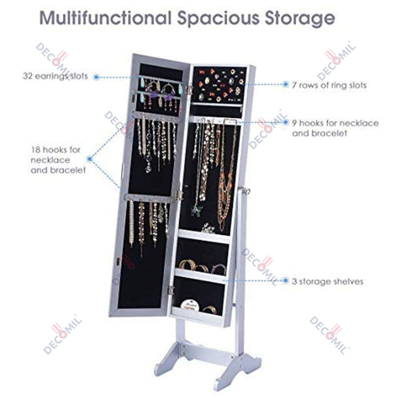 12'' Wide Freestanding Solid Wood Jewelry Armoire