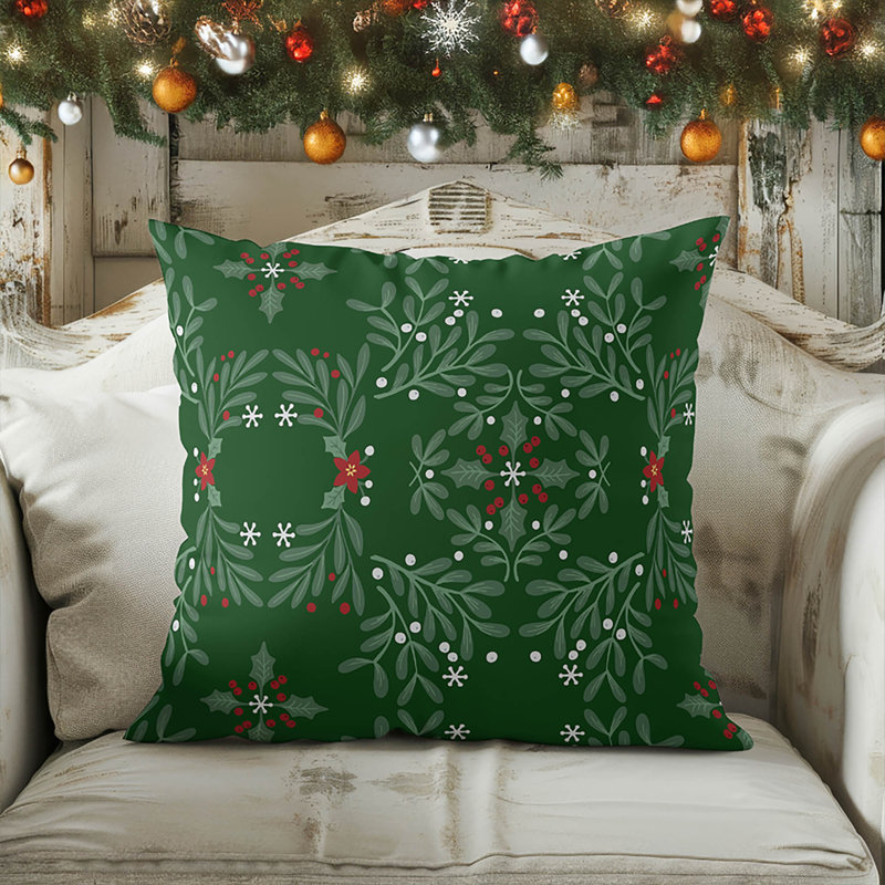 Coussin décoratif d'intérieur Winter Mistletoe, Evergreen, Carré 18 po