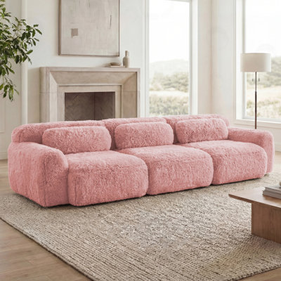 Canapé 3 places en tissu moelleux et moelleux avec coussins décoratifs