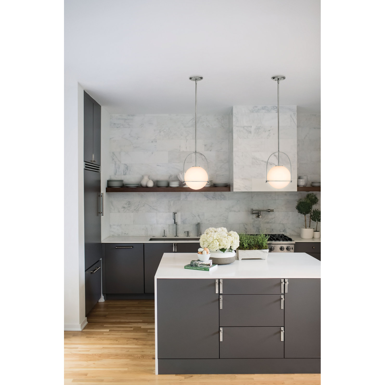 Arie 1-Light Steel Pendant with Globe Shade, 17" H x 11.5" W x 11.5" D, Brushed Nickel