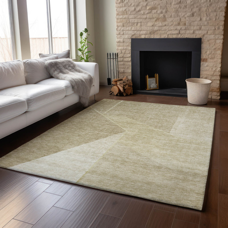 Tapis beige Cerrito lavable à la machine de qualité supérieure, Rectangle 10 pi x 14 pi
