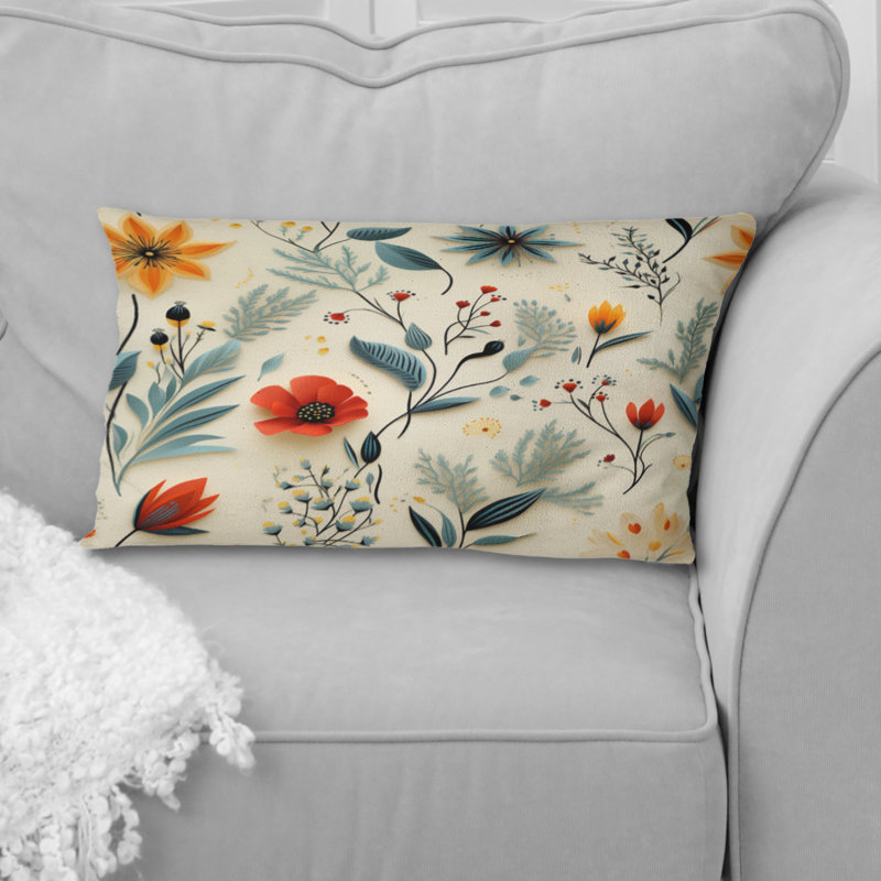 Vert et jaune rétro Bouquet Revival - Coussin abstrait
