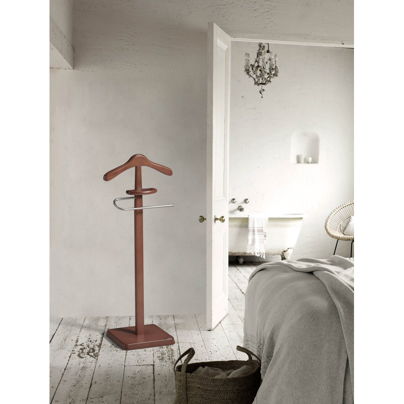 Solid Wood Iron Freestanding Valet Stand, Mogano