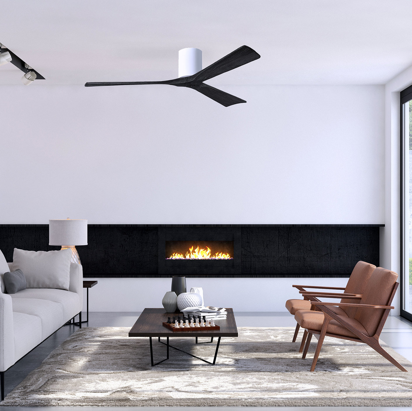Olivier Ceiling Fan, Gloss White, 60", Matte Black