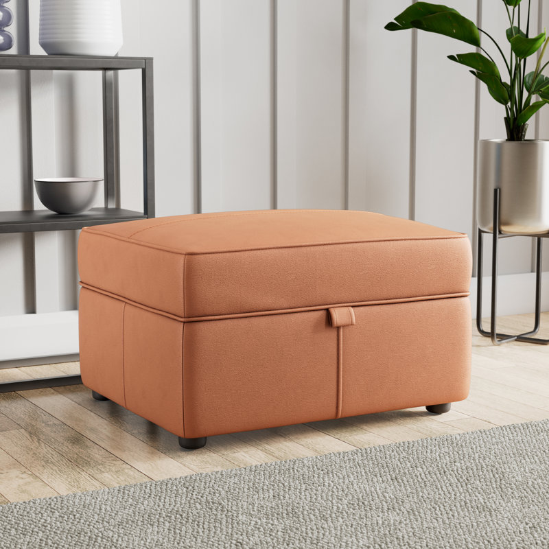 Marylin Wide Rectangle Footstool Ottoman with Storage, Saddle