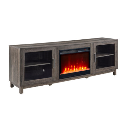 Sumi TV Stand Cabinet, Electric Fireplace Heater, Glass Doors, 70 Inch Gray