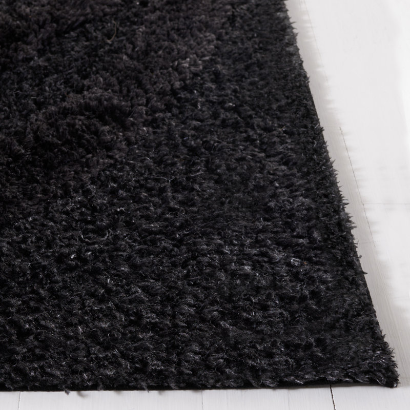 Amberjo Solid Colour Machine Made Power Loom Area Rug in Black, Rectangle 3' x 5'