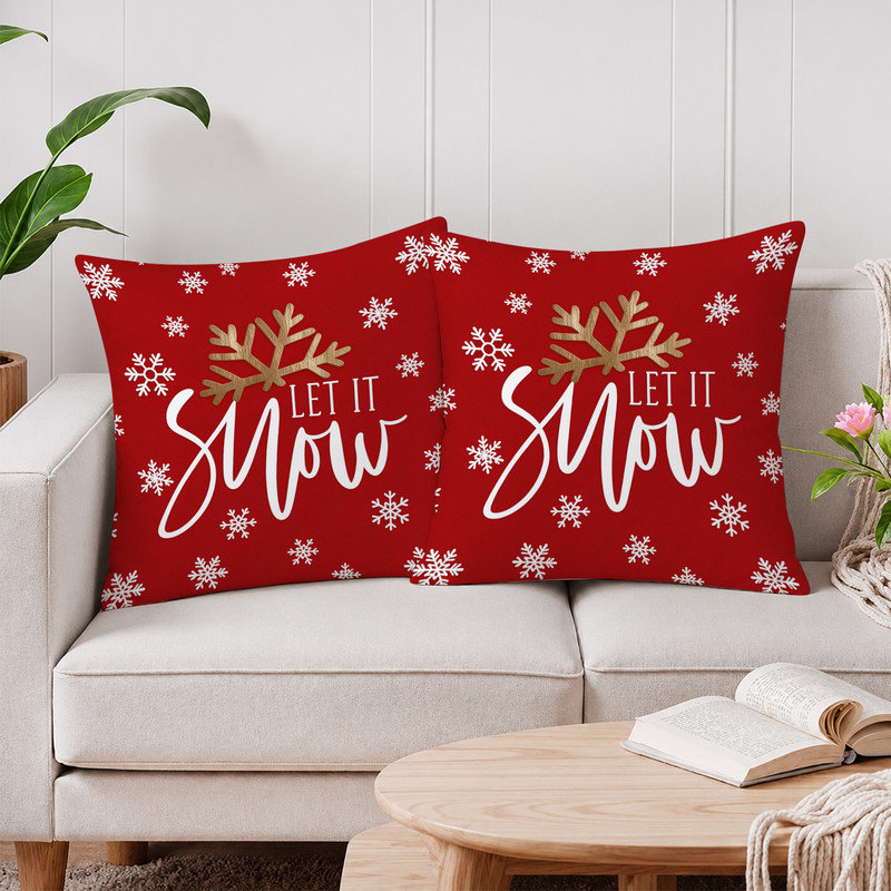 Polyester Pillowcase, Texte de flocon de neige rouge et blanc