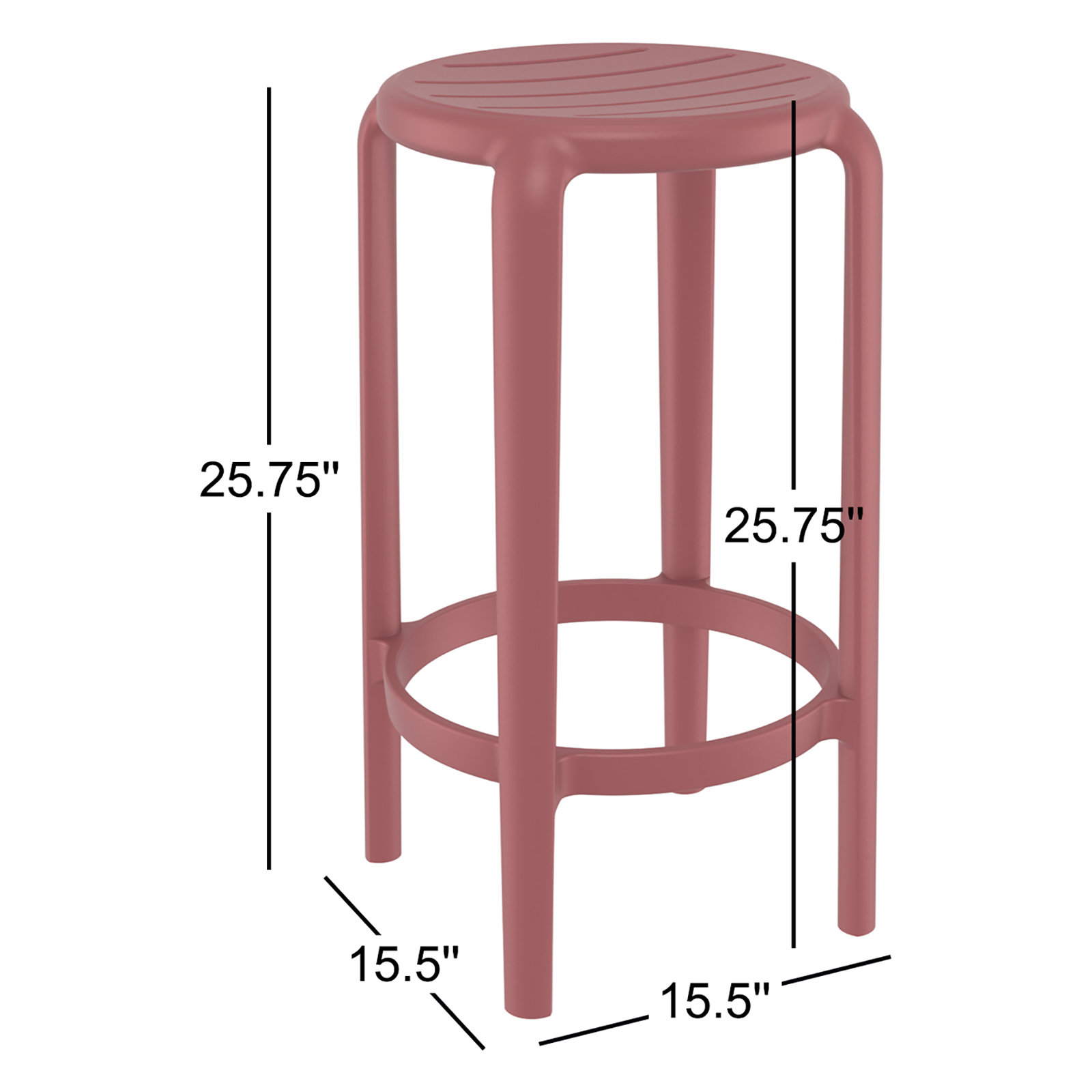 Awan Backless Outdoor Bar Stool, 25.75", 	Marsala