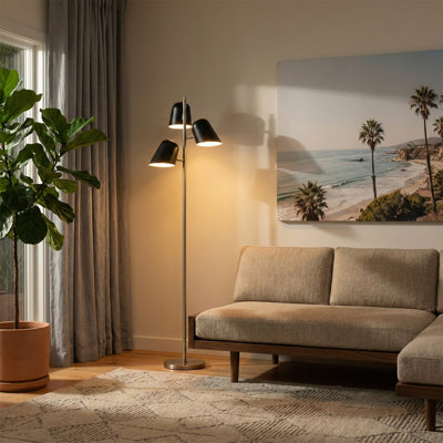 Culver Tree Lamp, Weathered Brass, Matte Black shades