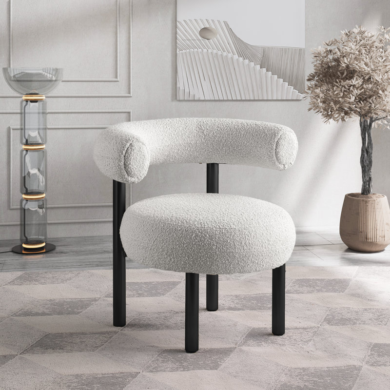 Bordeaux Boucle Fabric Accent Chair, Cream Boucle Fabric, Black