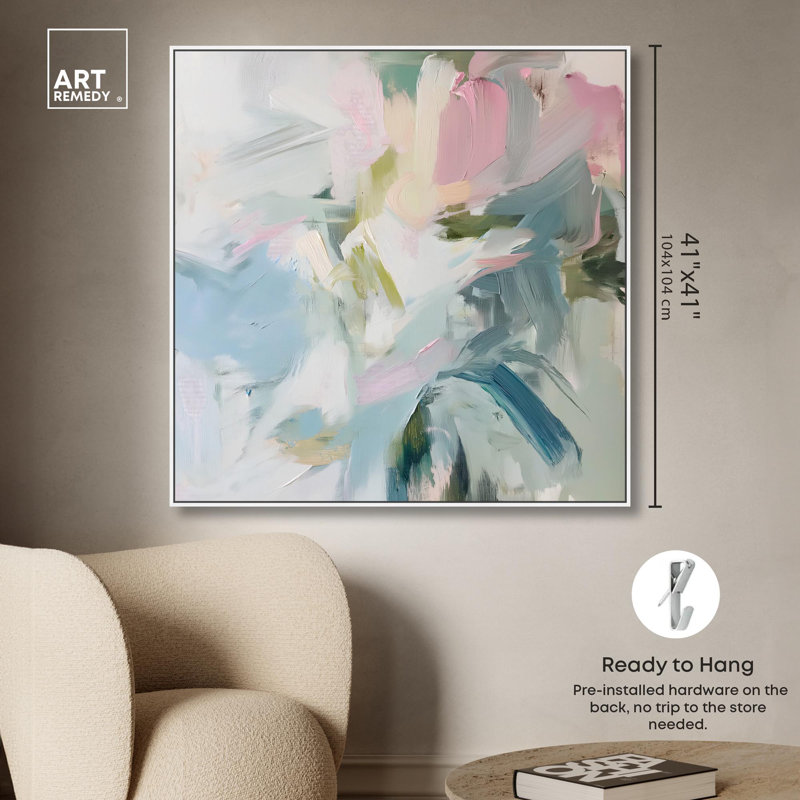 Élégante toile abstraite verte, art coloré moderne par Art Remedy, H 41 po x l 41 po x P 1,8 po, Cadre flottant blanc